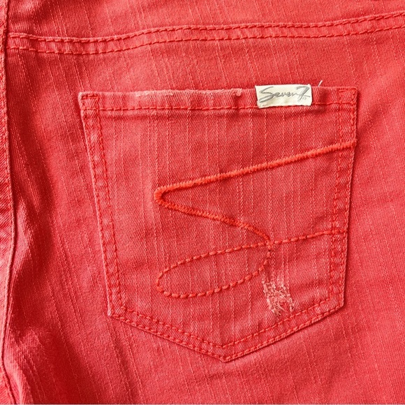 Seven 7  Jeans Denim Jean Shorts Coral Orange Stretch Cotton Beachy Distressed 8 - Picture 10 of 13